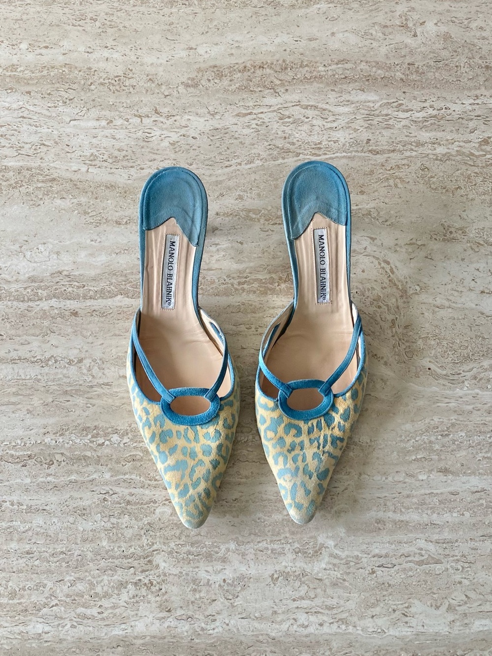 Vintage Manolo Blahnik Leopard Suede Mule Heels